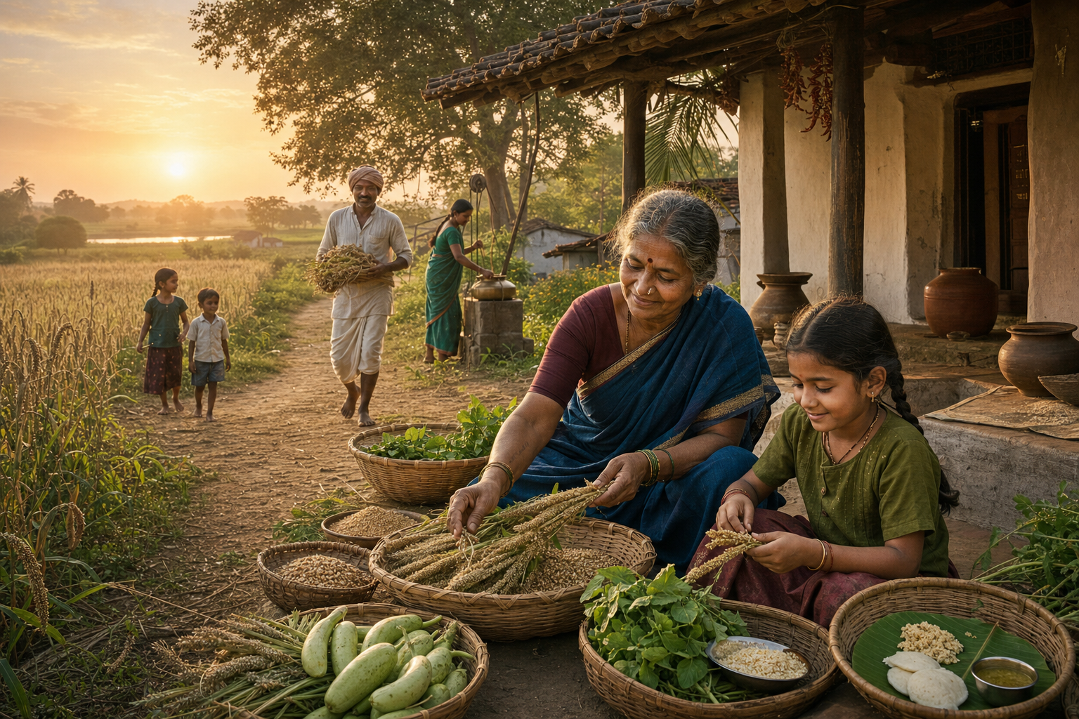 A Telugu family living actively with millets and seasonal vegetables in 1926